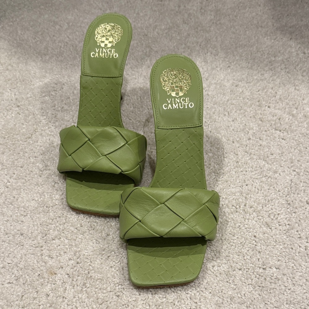 Vince Camuto Green Woven Slide Sandals